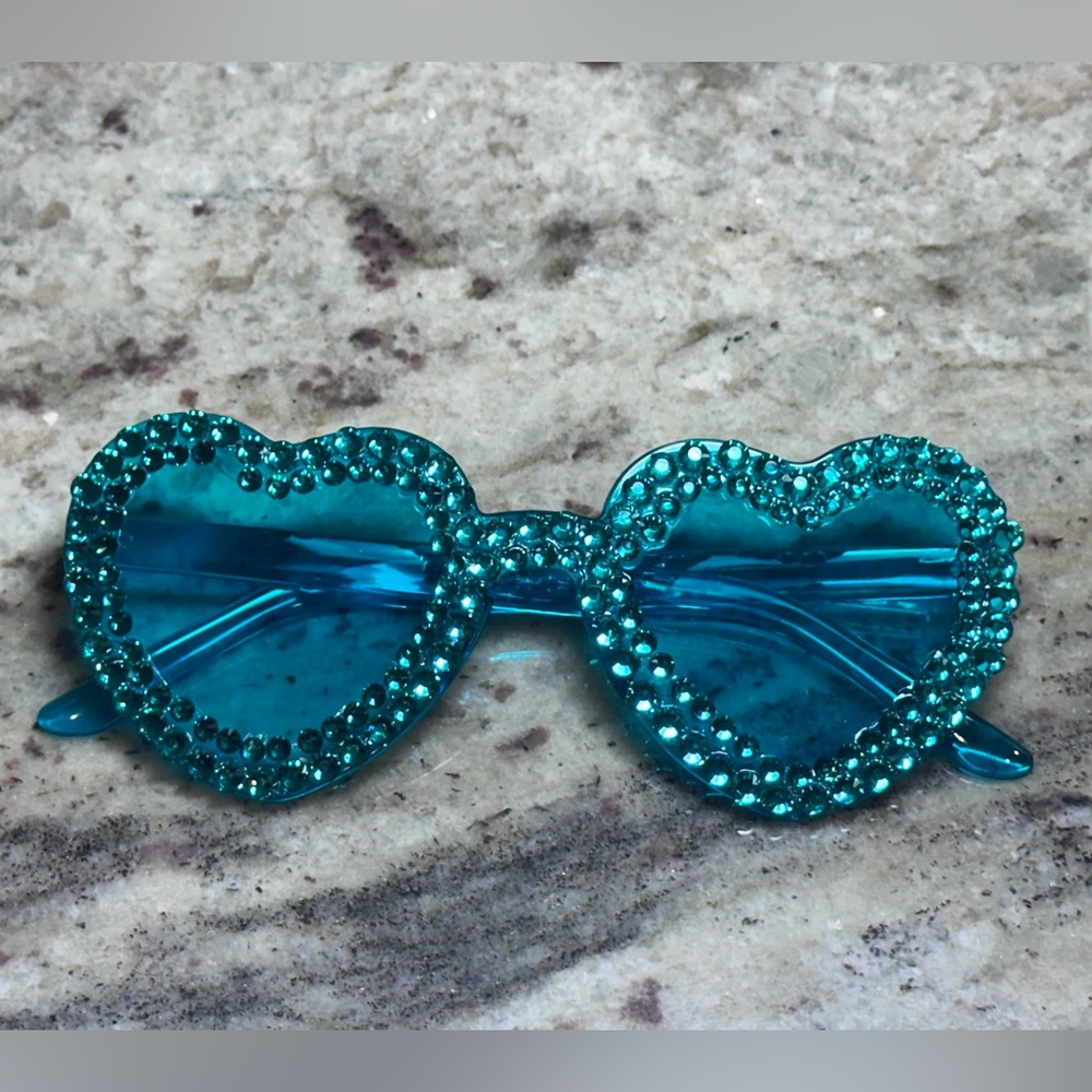 Heart-Shaped teal Rhinestone Sunglasses sunnies crystal